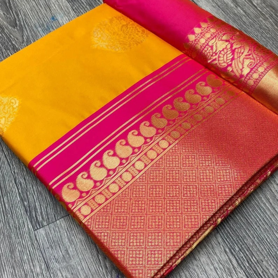 Soft Lichi Silk Saree with Exclusive Color Contrast Jacquard Border