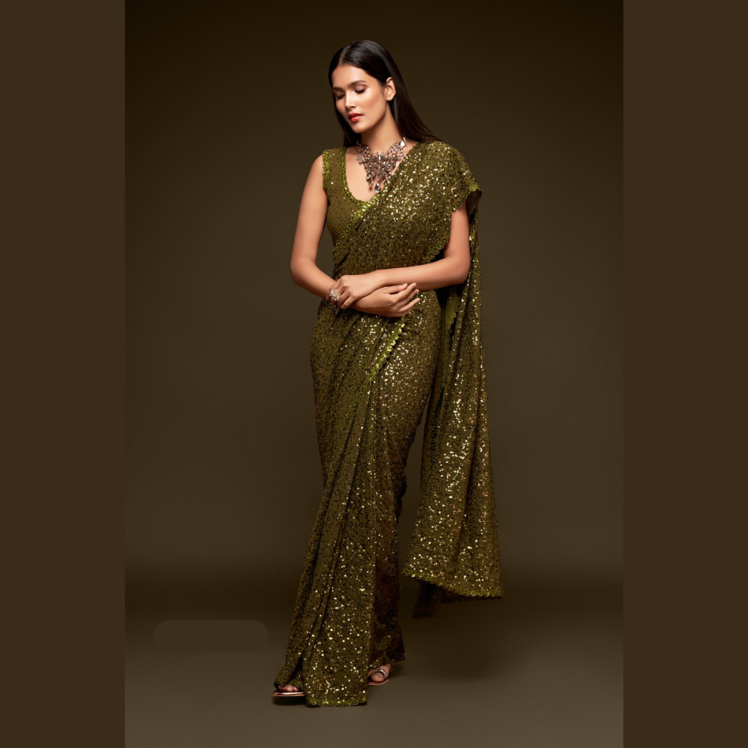 Green Georgette saree embellished with sequin