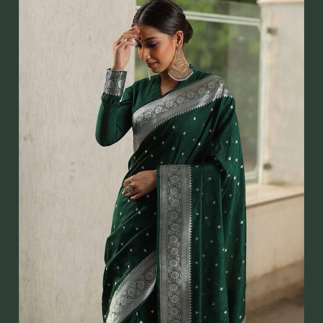 Soft Silk Saree with unstitched blouse piece - Green