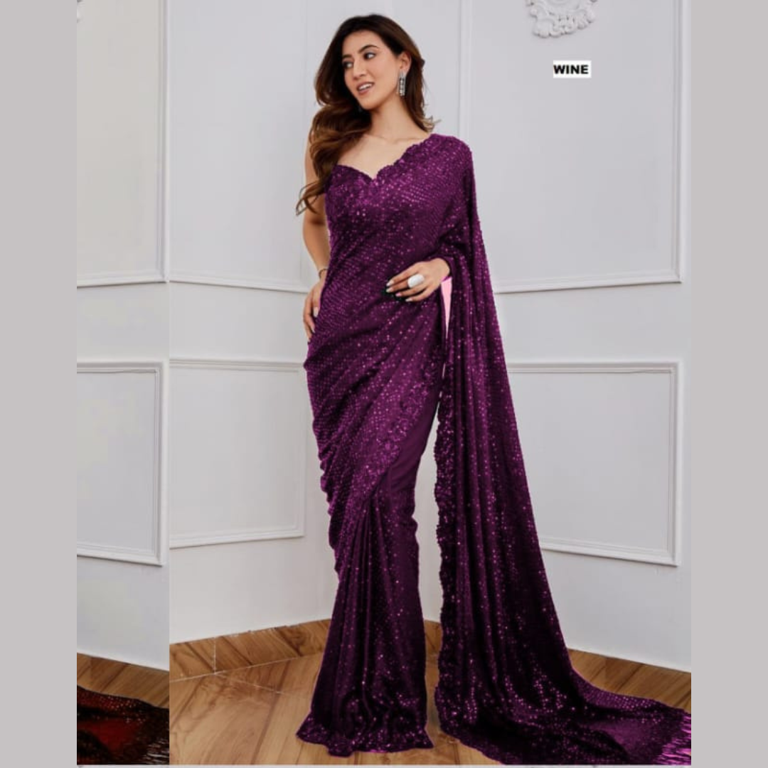 Wine Georgette saree embellished with sequin