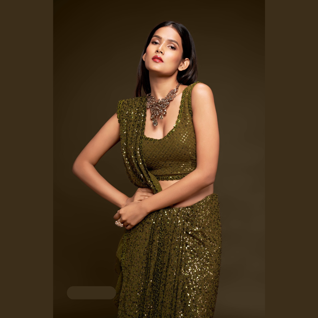 Green Georgette saree embellished with sequin