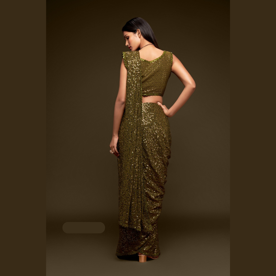 Green Georgette saree embellished with sequin