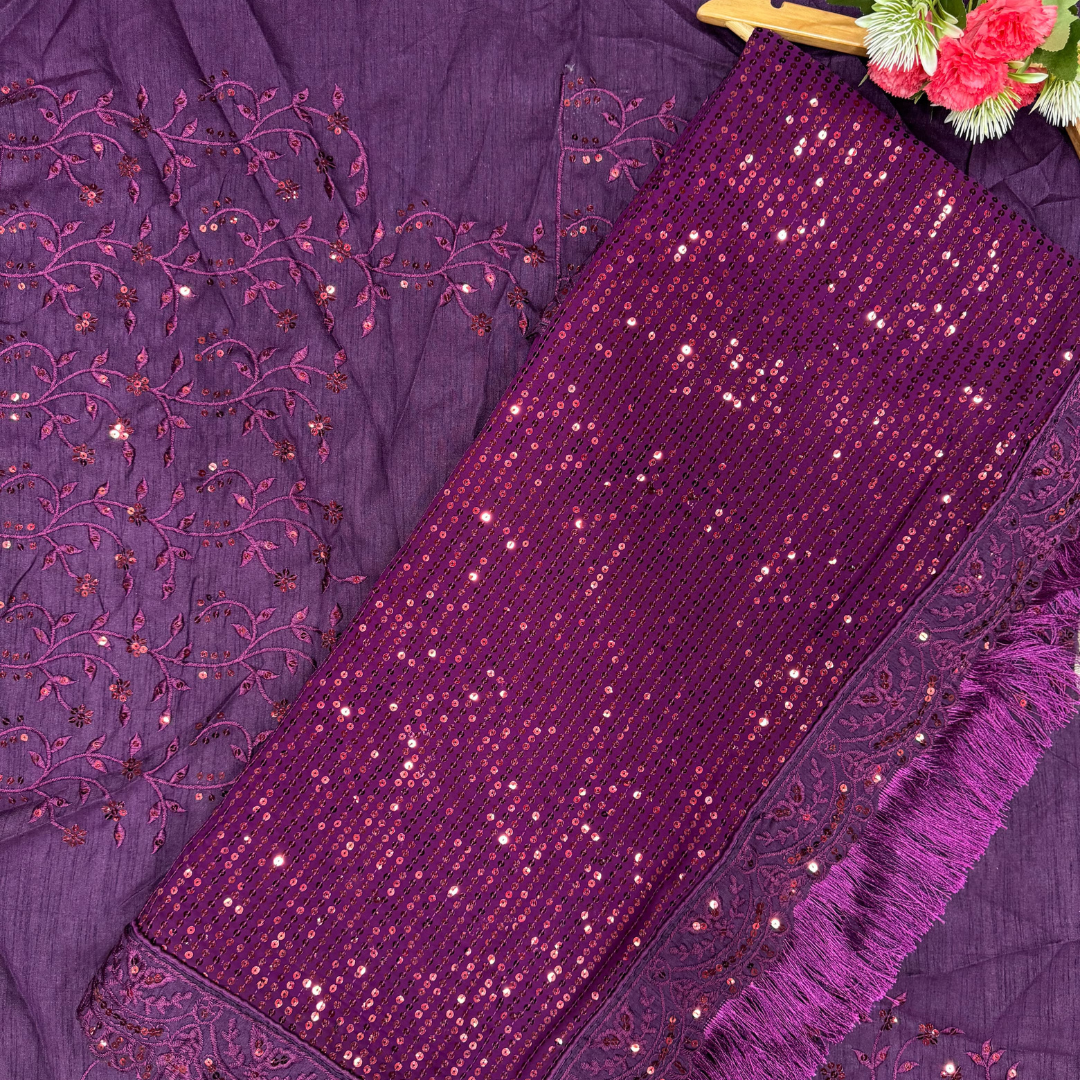 Wine Georgette saree embellished with sequin